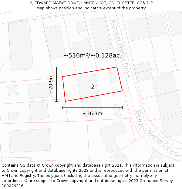 2, EDWARD MARKE DRIVE, LANGENHOE, COLCHESTER, CO5 7LP: Plot and title map