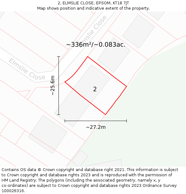 2, ELMSLIE CLOSE, EPSOM, KT18 7JT: Plot and title map