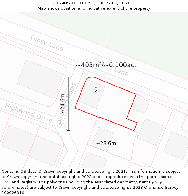 2, GAINSFORD ROAD, LEICESTER, LE5 0BU: Plot and title map