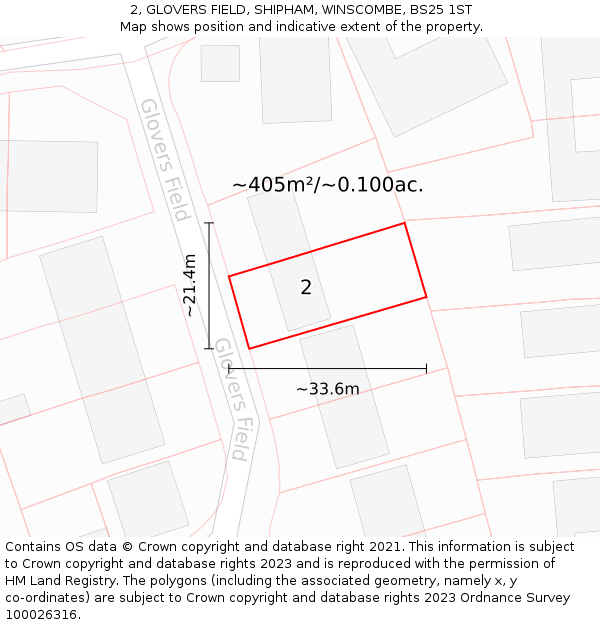 2, GLOVERS FIELD, SHIPHAM, WINSCOMBE, BS25 1ST: Plot and title map