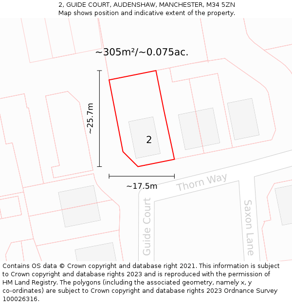 2, GUIDE COURT, AUDENSHAW, MANCHESTER, M34 5ZN: Plot and title map