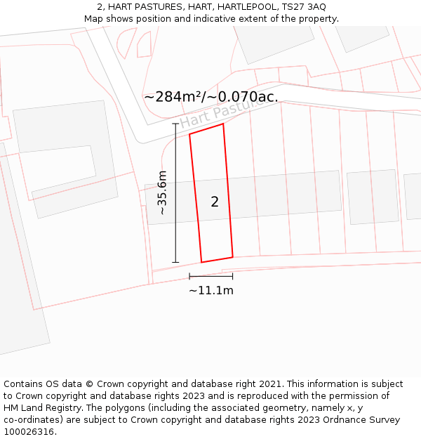 2, HART PASTURES, HART, HARTLEPOOL, TS27 3AQ: Plot and title map