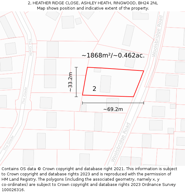2, HEATHER RIDGE CLOSE, ASHLEY HEATH, RINGWOOD, BH24 2NL: Plot and title map