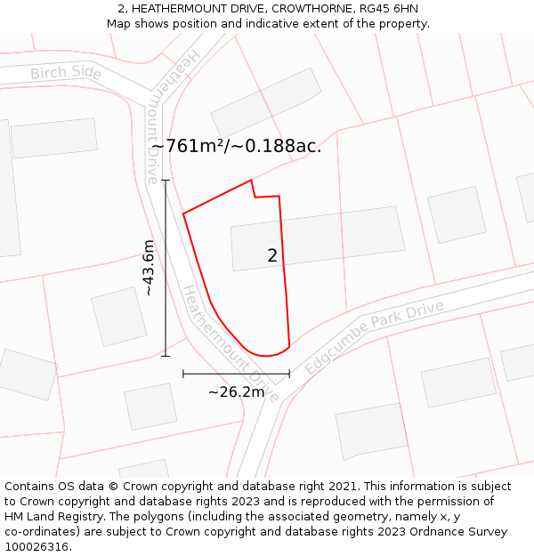 2, HEATHERMOUNT DRIVE, CROWTHORNE, RG45 6HN: Plot and title map