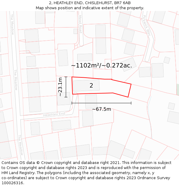 2, HEATHLEY END, CHISLEHURST, BR7 6AB: Plot and title map