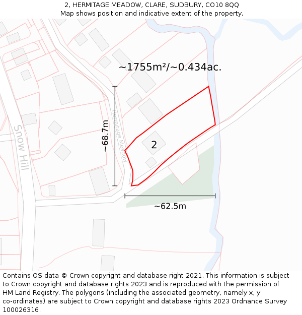 2, HERMITAGE MEADOW, CLARE, SUDBURY, CO10 8QQ: Plot and title map