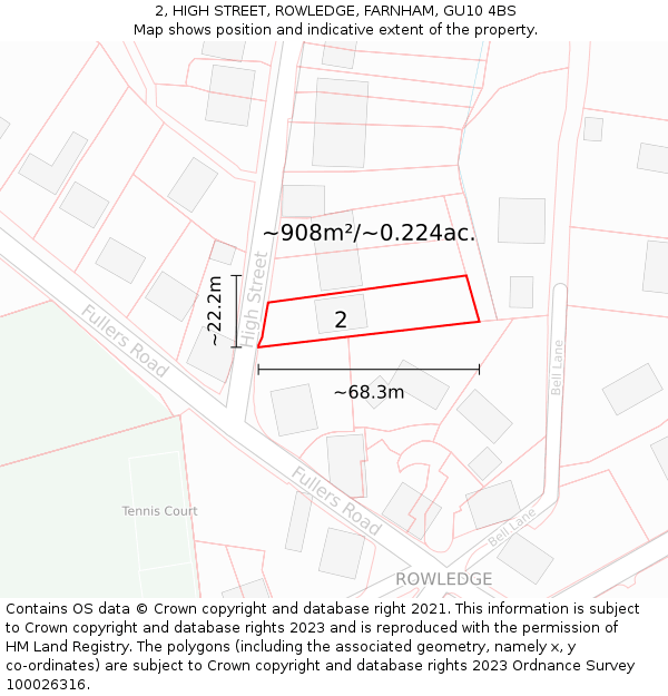 2, HIGH STREET, ROWLEDGE, FARNHAM, GU10 4BS: Plot and title map