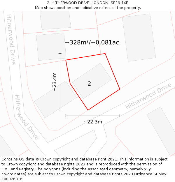 2, HITHERWOOD DRIVE, LONDON, SE19 1XB: Plot and title map