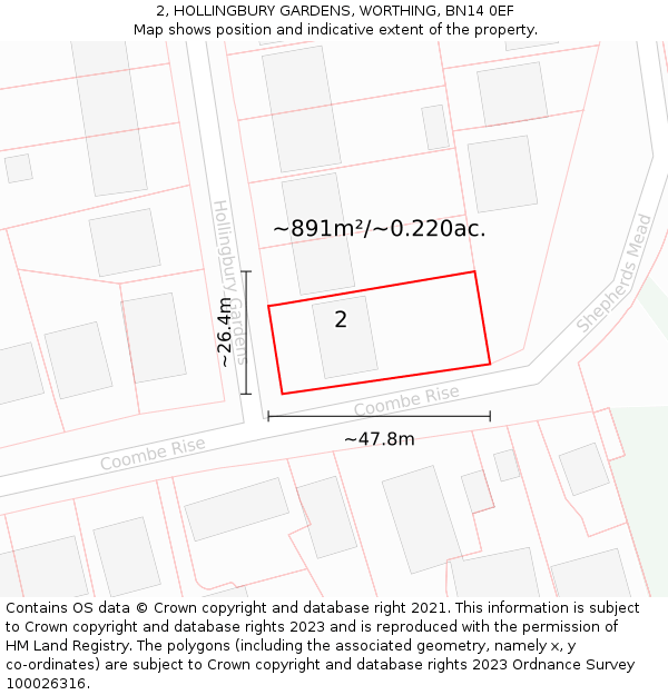 2, HOLLINGBURY GARDENS, WORTHING, BN14 0EF: Plot and title map