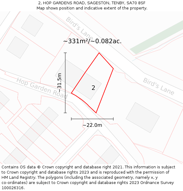 2, HOP GARDENS ROAD, SAGESTON, TENBY, SA70 8SF: Plot and title map