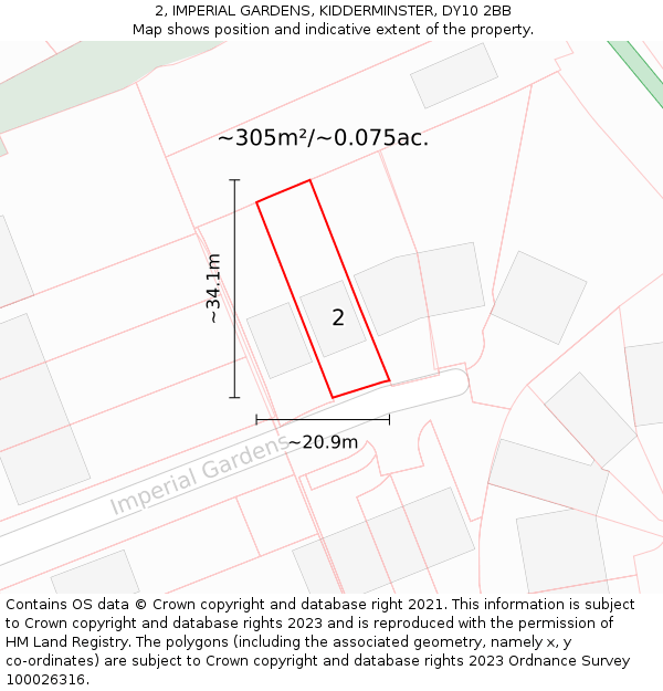 2, IMPERIAL GARDENS, KIDDERMINSTER, DY10 2BB: Plot and title map
