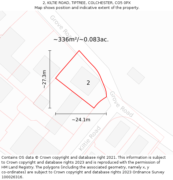 2, KILTIE ROAD, TIPTREE, COLCHESTER, CO5 0PX: Plot and title map