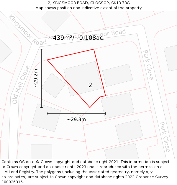 2, KINGSMOOR ROAD, GLOSSOP, SK13 7RG: Plot and title map