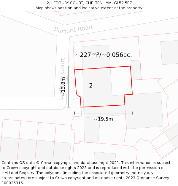 2, LEDBURY COURT, CHELTENHAM, GL52 5FZ: Plot and title map