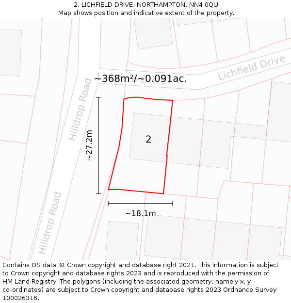 2, LICHFIELD DRIVE, NORTHAMPTON, NN4 0QU: Plot and title map