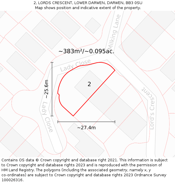 2, LORDS CRESCENT, LOWER DARWEN, DARWEN, BB3 0SU: Plot and title map