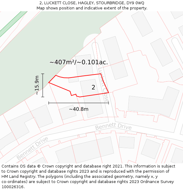 2, LUCKETT CLOSE, HAGLEY, STOURBRIDGE, DY9 0WQ: Plot and title map