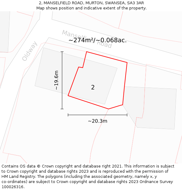 2, MANSELFIELD ROAD, MURTON, SWANSEA, SA3 3AR: Plot and title map