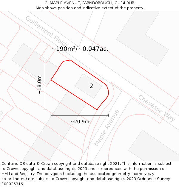 2, MAPLE AVENUE, FARNBOROUGH, GU14 9UR: Plot and title map