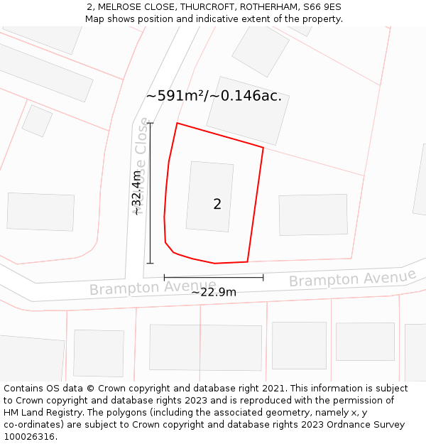 2, MELROSE CLOSE, THURCROFT, ROTHERHAM, S66 9ES: Plot and title map