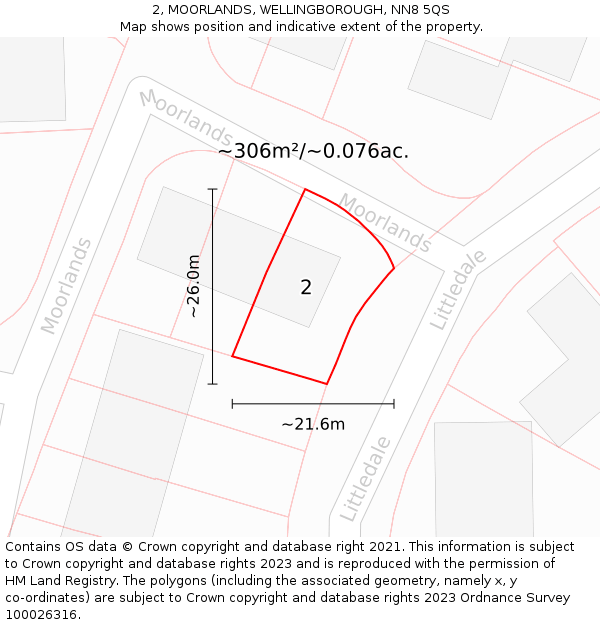 2, MOORLANDS, WELLINGBOROUGH, NN8 5QS: Plot and title map