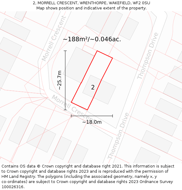 2, MORRELL CRESCENT, WRENTHORPE, WAKEFIELD, WF2 0SU: Plot and title map