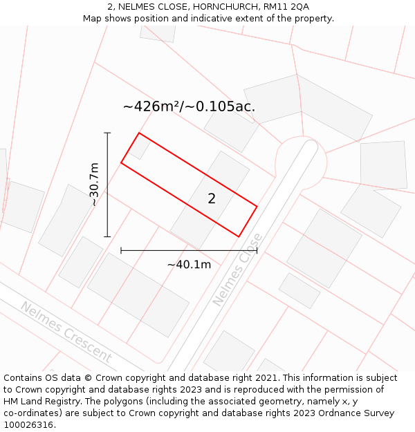 2, NELMES CLOSE, HORNCHURCH, RM11 2QA: Plot and title map