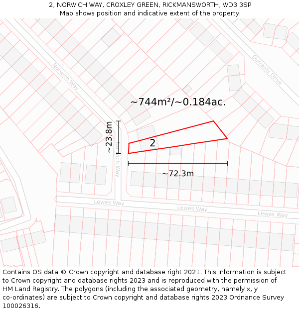 2, NORWICH WAY, CROXLEY GREEN, RICKMANSWORTH, WD3 3SP: Plot and title map