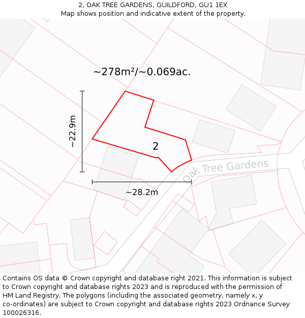 2, OAK TREE GARDENS, GUILDFORD, GU1 1EX: Plot and title map