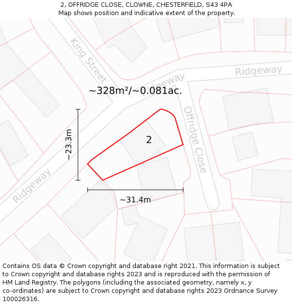 2, OFFRIDGE CLOSE, CLOWNE, CHESTERFIELD, S43 4PA: Plot and title map