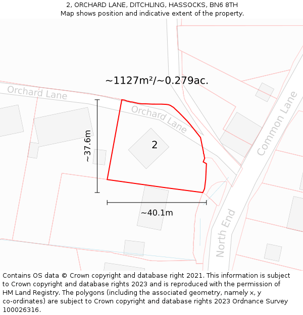 2, ORCHARD LANE, DITCHLING, HASSOCKS, BN6 8TH: Plot and title map