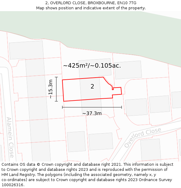 2, OVERLORD CLOSE, BROXBOURNE, EN10 7TG: Plot and title map