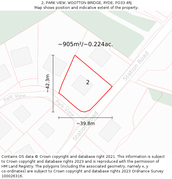 2, PARK VIEW, WOOTTON BRIDGE, RYDE, PO33 4RJ: Plot and title map