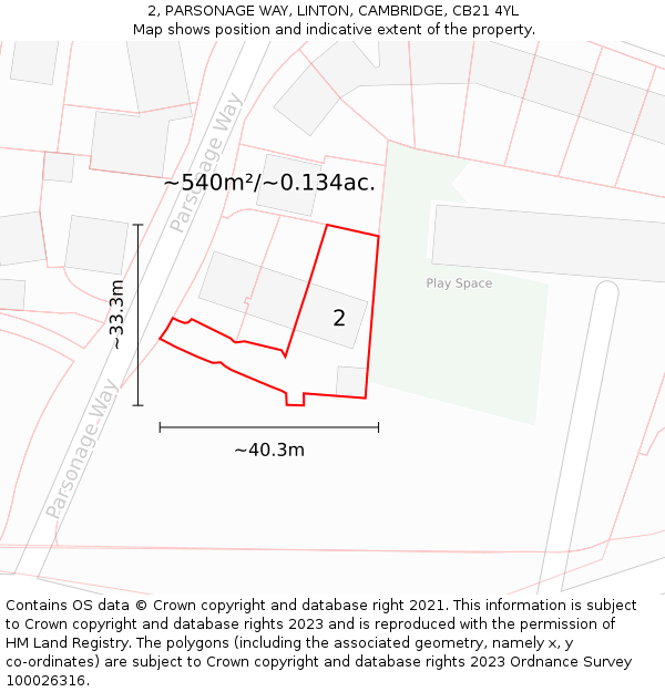 2, PARSONAGE WAY, LINTON, CAMBRIDGE, CB21 4YL: Plot and title map