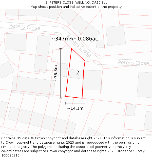 2, PETERS CLOSE, WELLING, DA16 3LL: Plot and title map