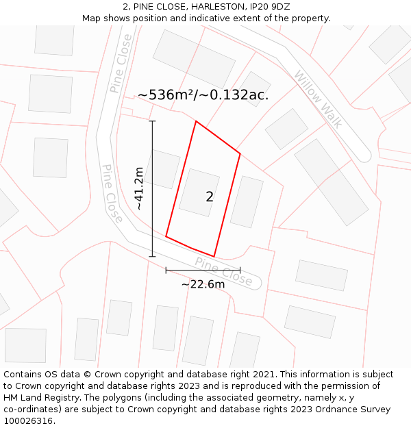 2, PINE CLOSE, HARLESTON, IP20 9DZ: Plot and title map