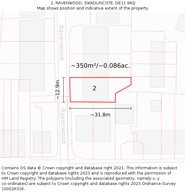 2, RAVENWOOD, SWADLINCOTE, DE11 9AQ: Plot and title map