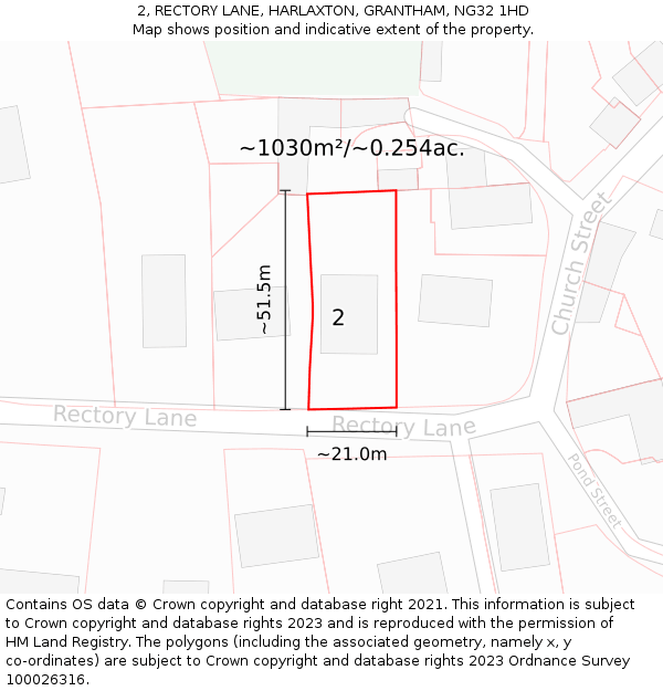 2, RECTORY LANE, HARLAXTON, GRANTHAM, NG32 1HD: Plot and title map