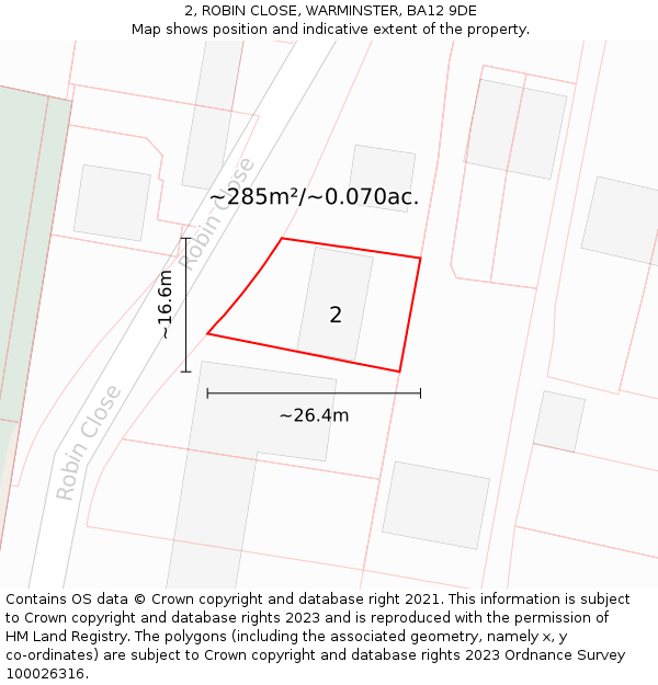 2, ROBIN CLOSE, WARMINSTER, BA12 9DE: Plot and title map