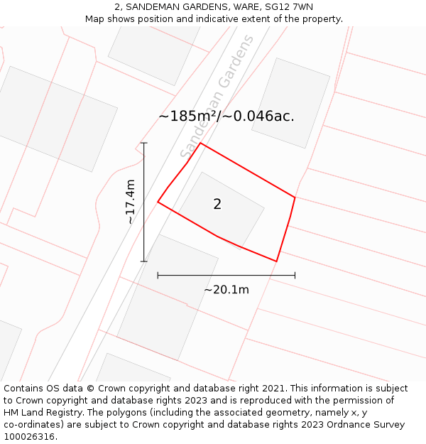 2, SANDEMAN GARDENS, WARE, SG12 7WN: Plot and title map