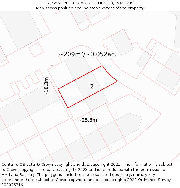 2, SANDPIPER ROAD, CHICHESTER, PO20 2JN: Plot and title map