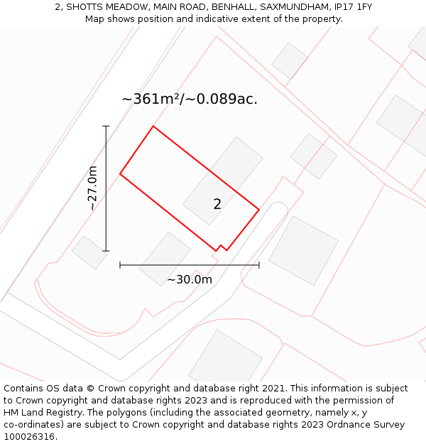 2, SHOTTS MEADOW, MAIN ROAD, BENHALL, SAXMUNDHAM, IP17 1FY: Plot and title map