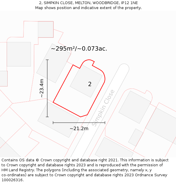 2, SIMPKIN CLOSE, MELTON, WOODBRIDGE, IP12 1NE: Plot and title map