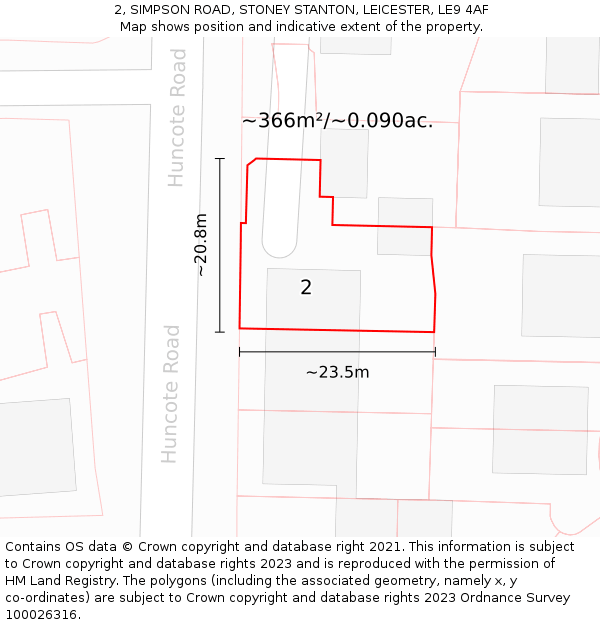 2, SIMPSON ROAD, STONEY STANTON, LEICESTER, LE9 4AF: Plot and title map