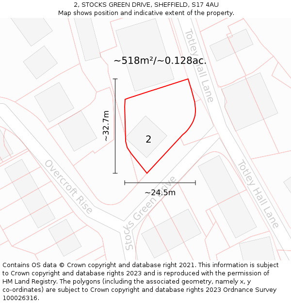 2, STOCKS GREEN DRIVE, SHEFFIELD, S17 4AU: Plot and title map