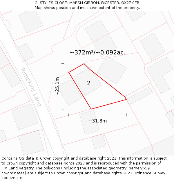 2, STYLES CLOSE, MARSH GIBBON, BICESTER, OX27 0ER: Plot and title map