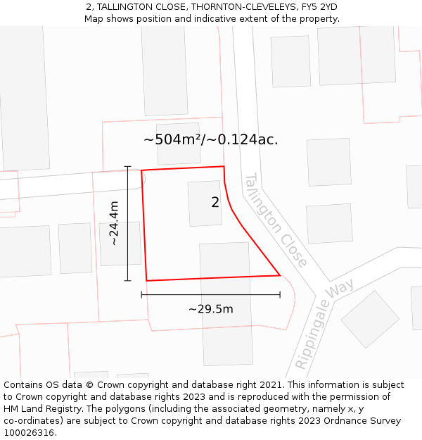 2, TALLINGTON CLOSE, THORNTON-CLEVELEYS, FY5 2YD: Plot and title map