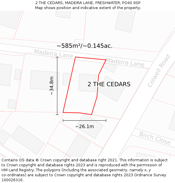 2 THE CEDARS, MADEIRA LANE, FRESHWATER, PO40 9SP: Plot and title map