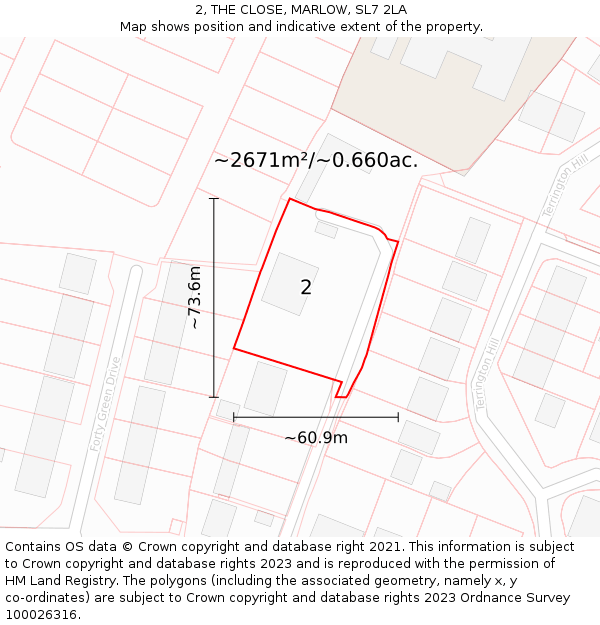 2, THE CLOSE, MARLOW, SL7 2LA: Plot and title map