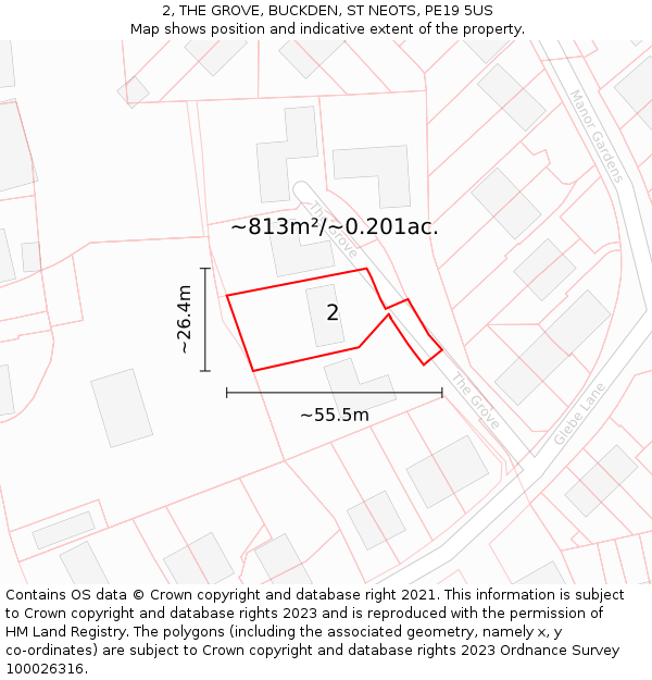 2, THE GROVE, BUCKDEN, ST NEOTS, PE19 5US: Plot and title map